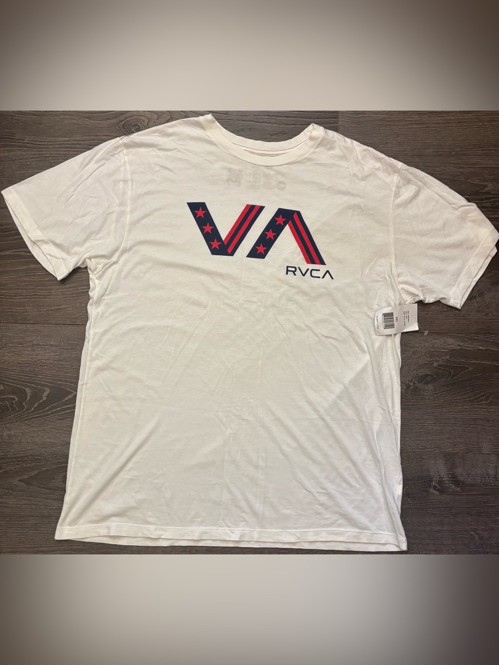 RVCA White Short-Sleeve Logo Tee with Red & Navy Star Accent